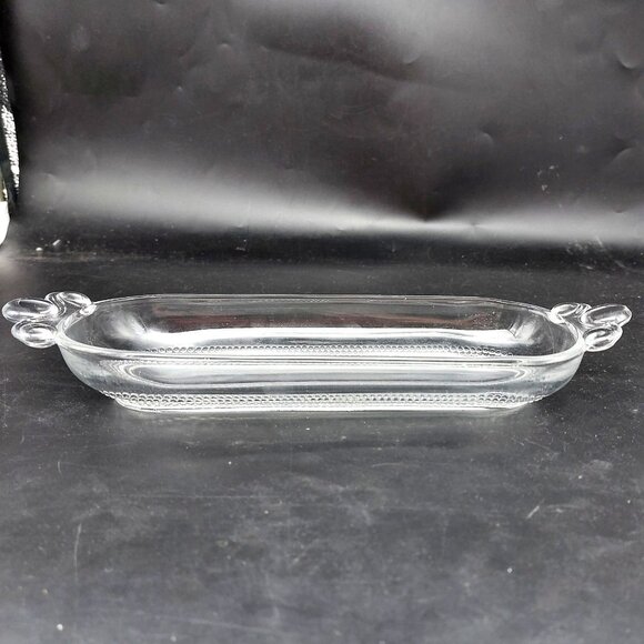Vintage Duncan Miller Clear Glass Serving Tray With Decorative Handles - Picture 5 of 7